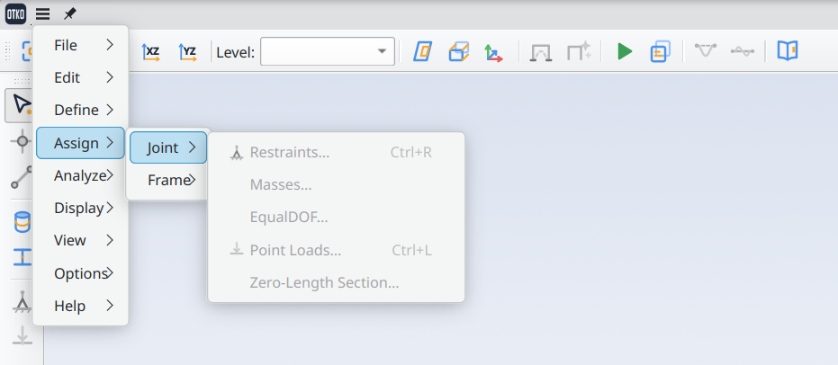 SAP2000-style cascading menus